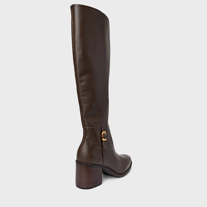 Bota Eternal Cano Alto Salto Bloco Couro Marrom Dark Brown