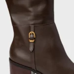 Bota Eternal Cano Alto Salto Bloco Couro Marrom Dark Brown — vista 4