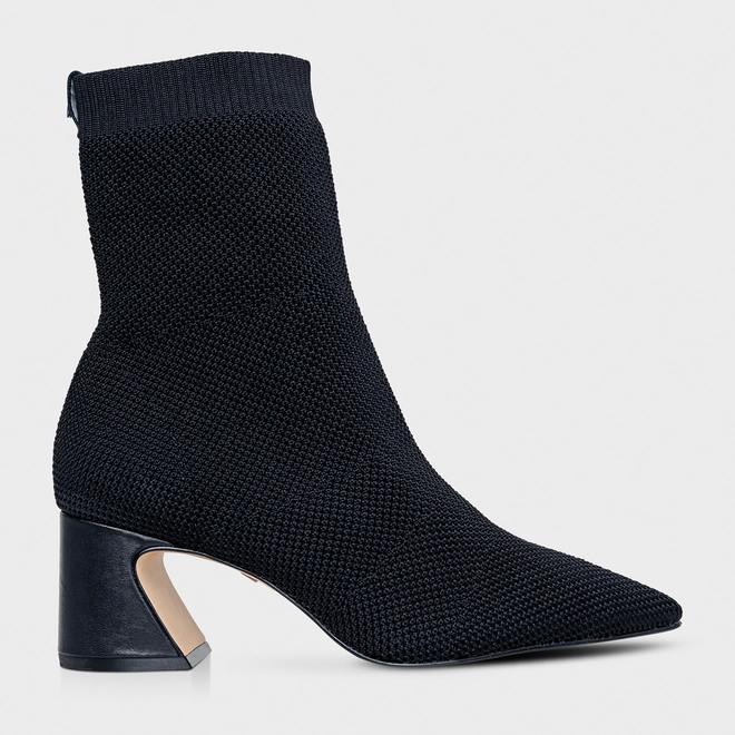 Bota Meia Salto Wave Knit Preto