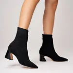 Bota Meia Salto Wave Knit Preto — vista 5