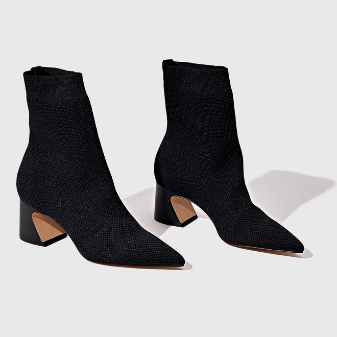 Bota Meia Salto Wave Knit Preto