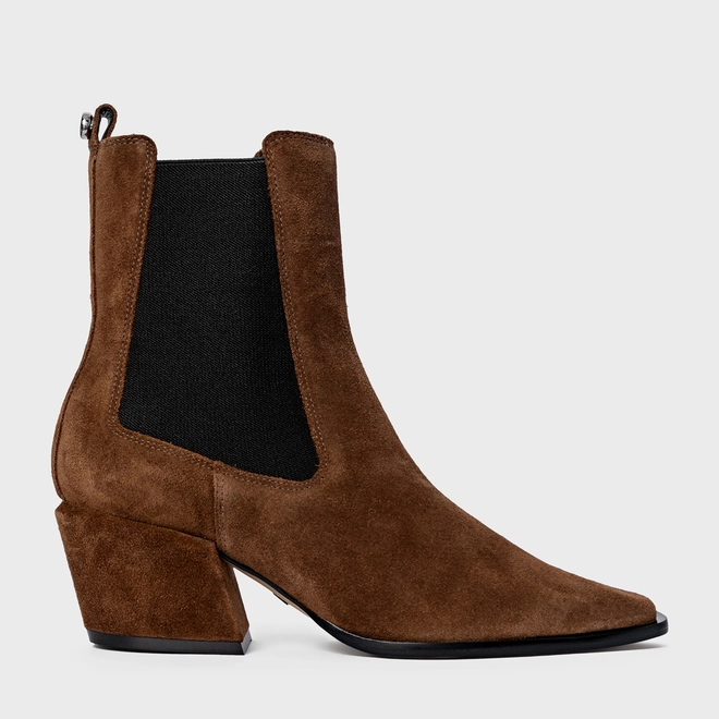 Bota Neutral Salto Bloco Couro Suede