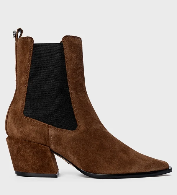 Bota Neutral Salto Bloco Couro Suede