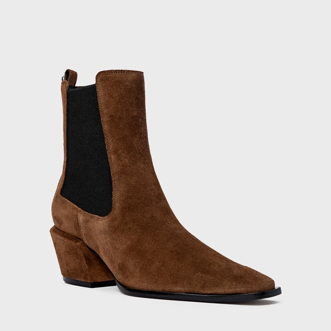 Bota Neutral Salto Bloco Couro Suede