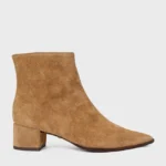 Bota Classic Bico Fino Salto Bloco Couro Suede Bege Almond — vista 1