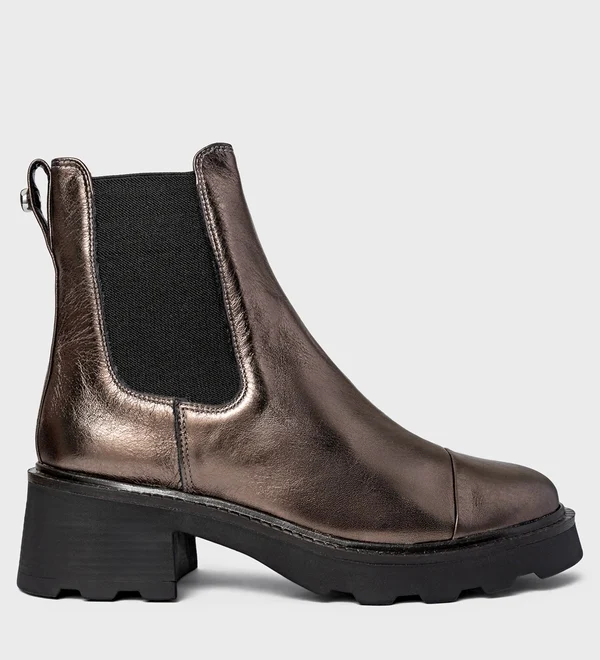 Bota Coturno Chelsea Tratorada Couro Metalizado Prata Old