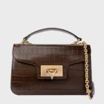 Bolsa Shoulder Catarina Média Couro Croco Marrom Dark Brown — vista 1