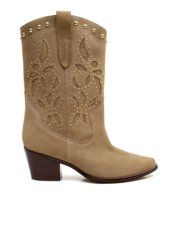 Bota Couro Nude Cano Curto