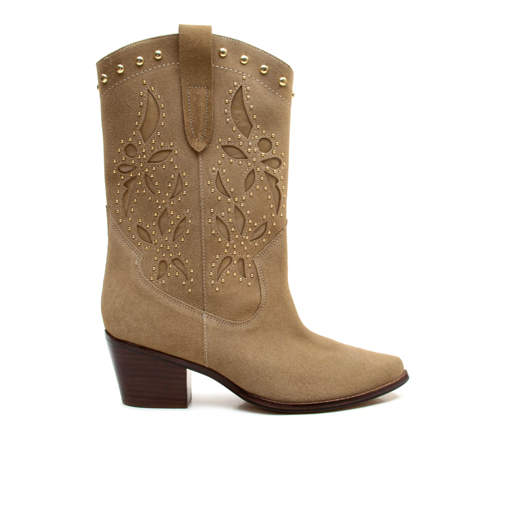 Bota Couro Nude Cano Curto