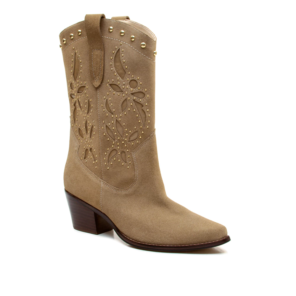 Bota Couro Nude Cano Curto
