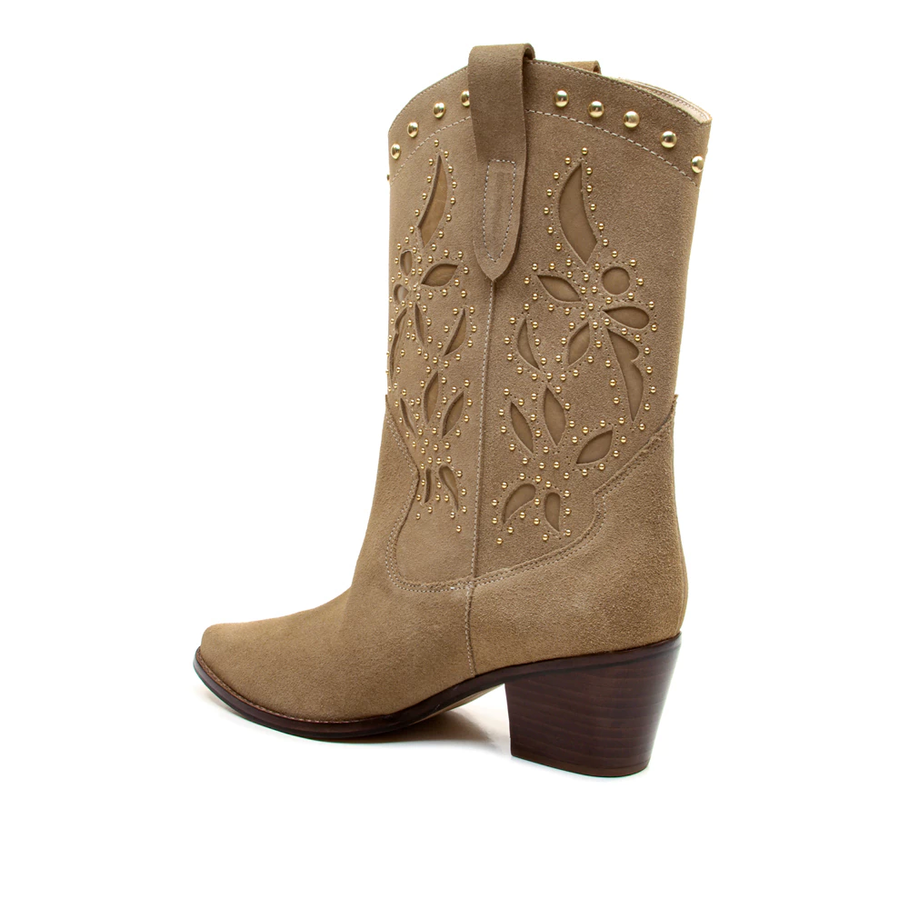 Bota Couro Nude Cano Curto