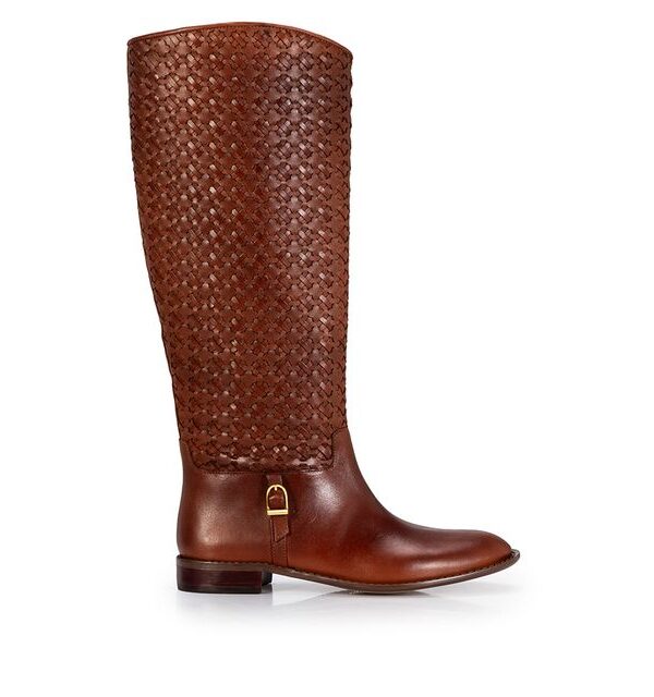 Bota Cano Longo Couro Tressê Marrom