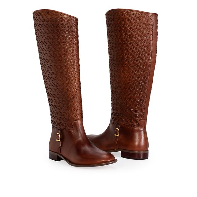 Bota Cano Longo Couro Tressê Marrom