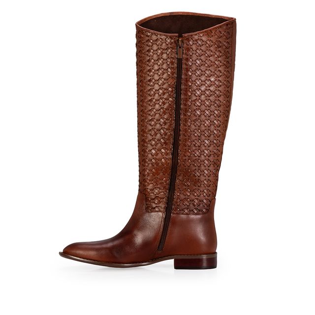 Bota Cano Longo Couro Tressê Marrom