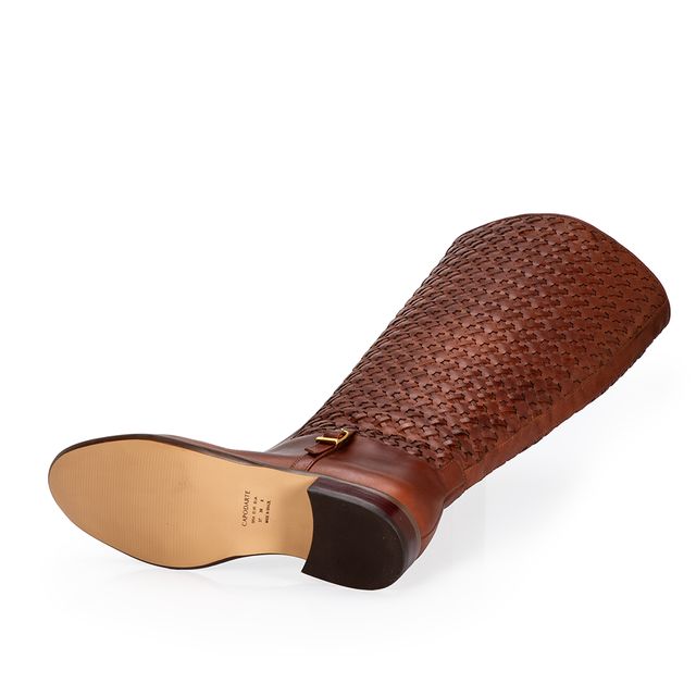 Bota Cano Longo Couro Tressê Marrom