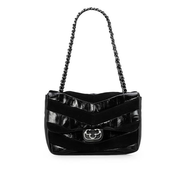 Bolsa Alça Corrente Couro Suede Preta