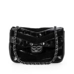 Bolsa Alça Corrente Couro Suede Preta — vista 3