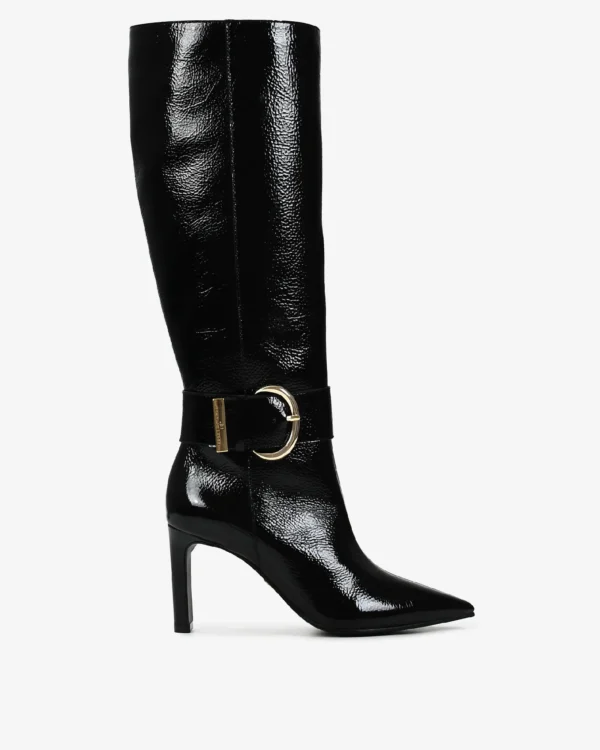 Bota Cano Alto Preto Couro Verniz