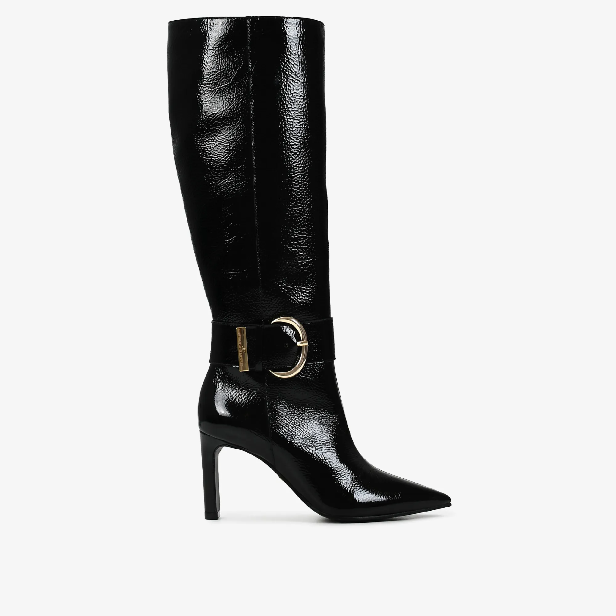 Bota Cano Alto Preto Couro Verniz