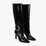 Bota Cano Alto Preto Couro Verniz — vista 3