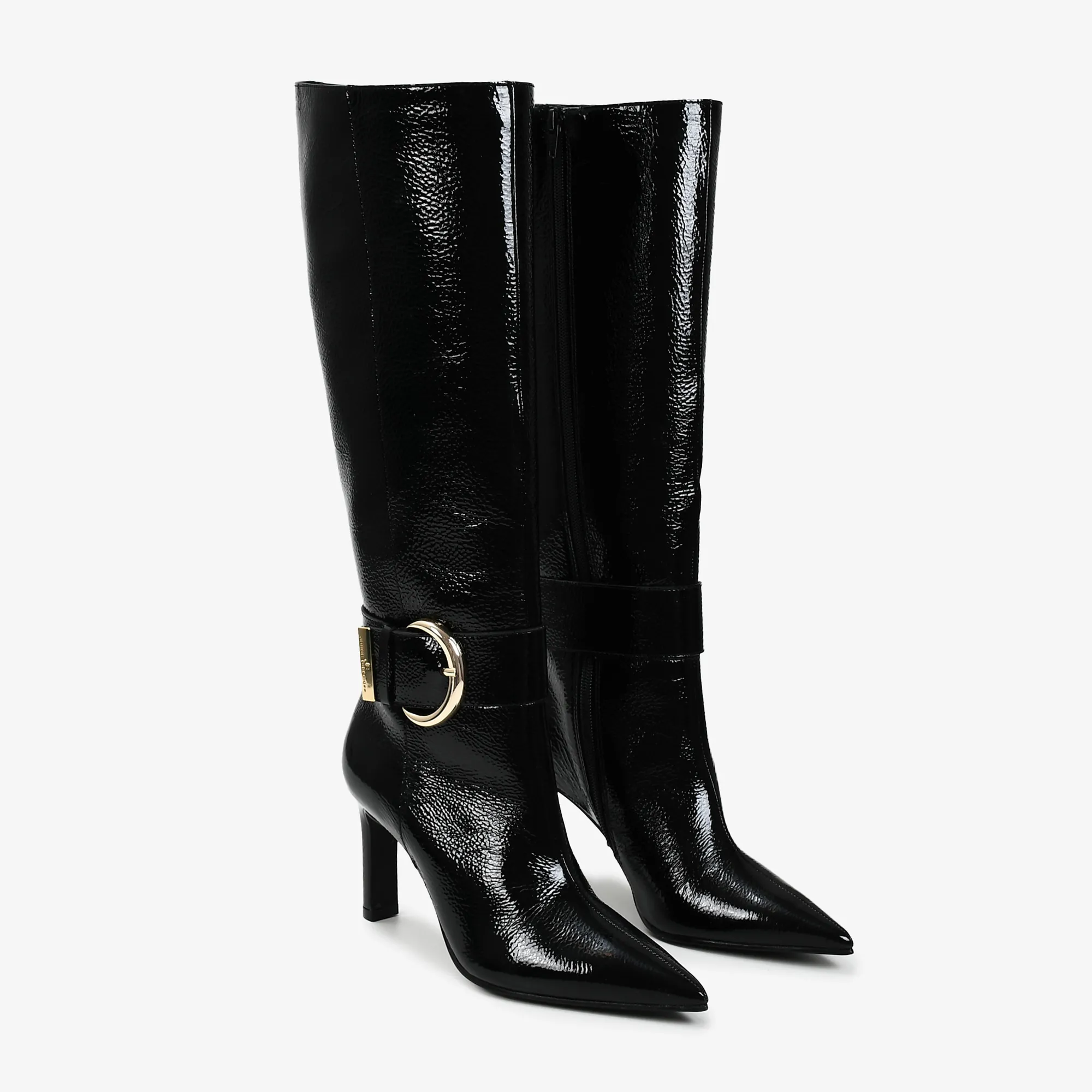 Bota Cano Alto Preto Couro Verniz