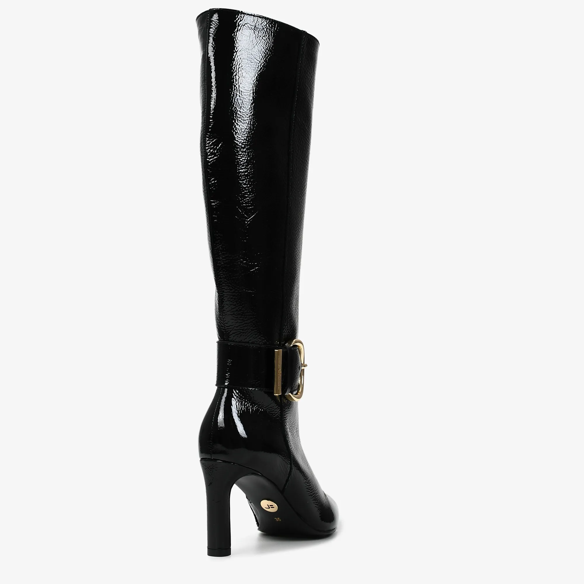 Bota Cano Alto Preto Couro Verniz