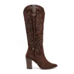 Bota Western em Couro Camurça com Bordados e Detalhe em Couro Metalizado — vista 1