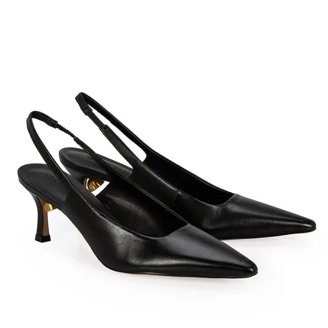 Scarpin Slingback Couro Calf Preto