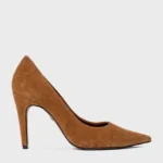 Scarpin Gio Salto Fino Couro Suede Marrom Saddle — vista 1