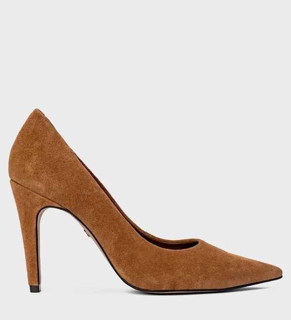 Scarpin Gio Salto Fino Couro Suede Marrom Saddle