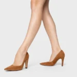 Scarpin Gio Salto Fino Couro Suede Marrom Saddle — vista 2
