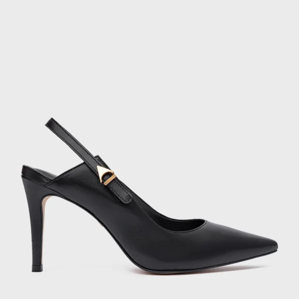 Scarpin Slingback Minimalist Salto Fino Couro Preto