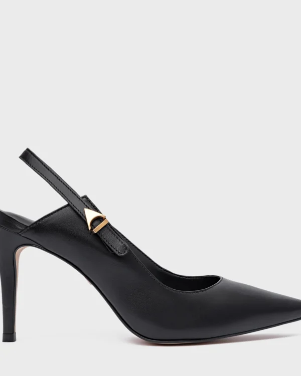 Scarpin Slingback Minimalist Salto Fino Couro Preto
