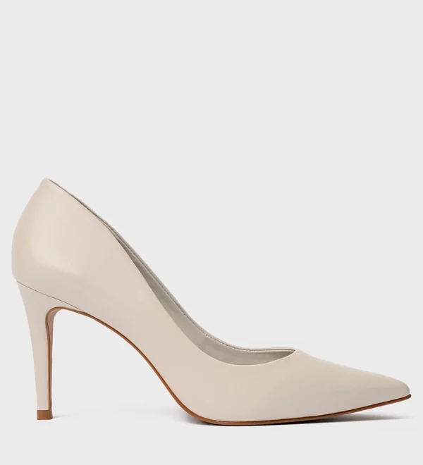 Scarpin Beatriz Salto Fino Couro Bege Oatmeal