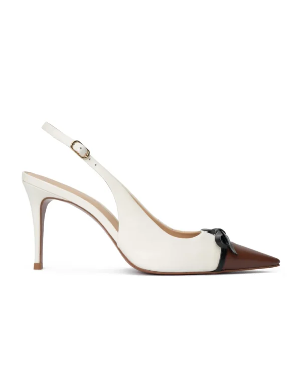 CLEO SLINGBACK Couro Verniz White/ Napa Preto/ Vest. Bourbon