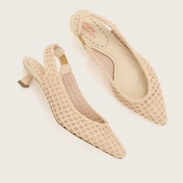 SCARPIN SLINGBACK PONTO TRICÔ OFF WHITE