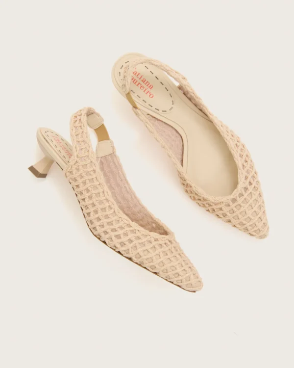 SCARPIN SLINGBACK PONTO TRICÔ OFF WHITE