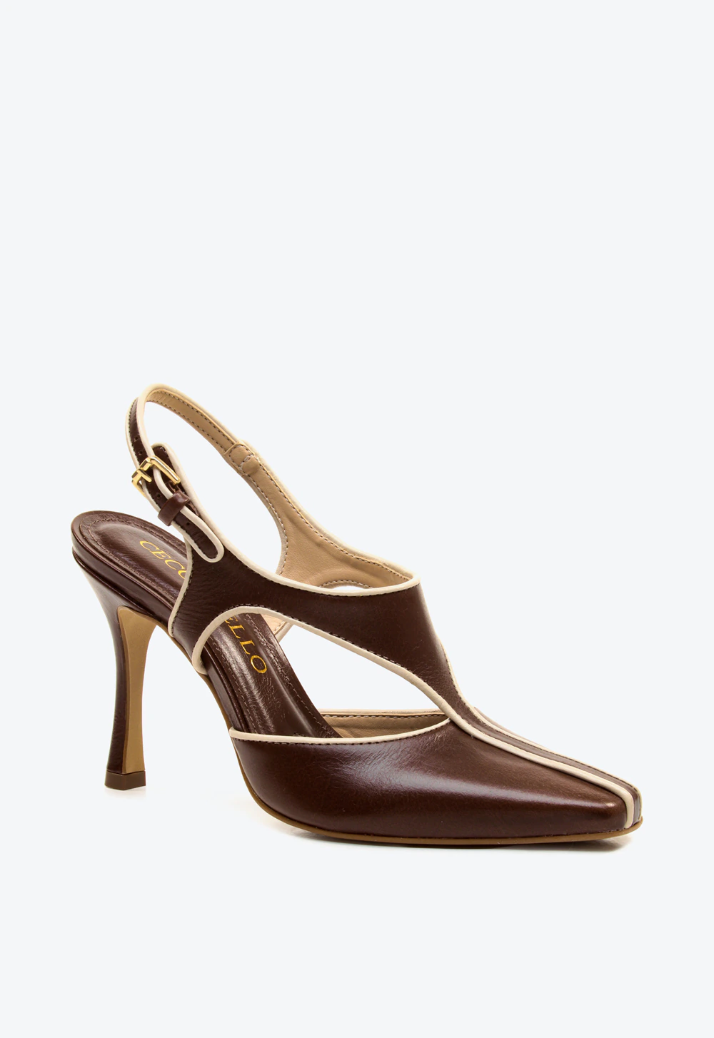 Slingback Couro Marrom Cano Médio Cecconello