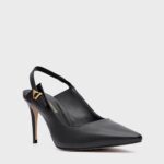 Scarpin Slingback Minimalist Salto Fino Couro Preto — vista 2