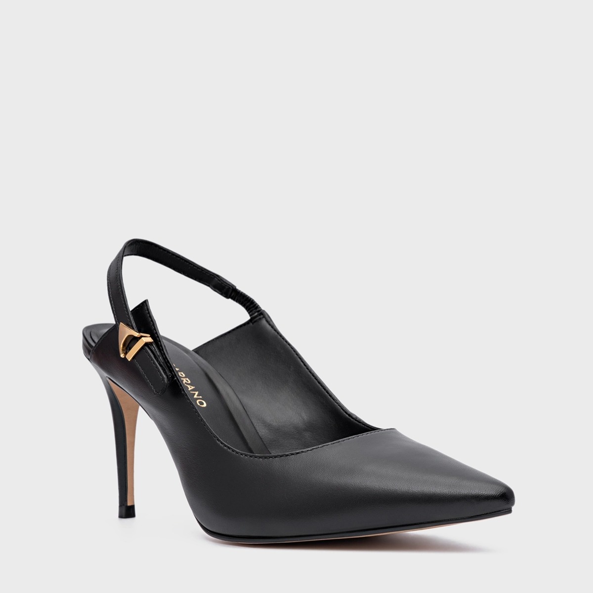 Scarpin Slingback Minimalist Salto Fino Couro Preto