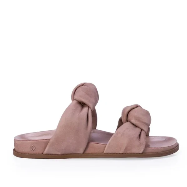 Papete Rose Couro Suede Tiras Nó