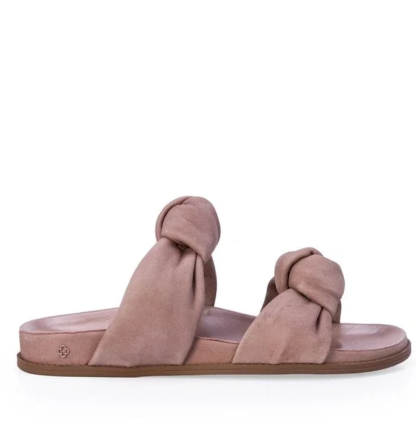 Papete Rose Couro Suede Tiras Nó