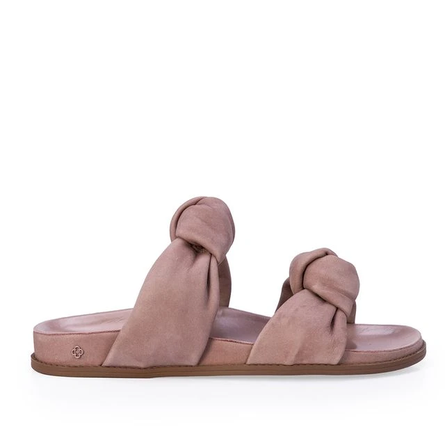 Papete Rose Couro Suede Tiras Nó