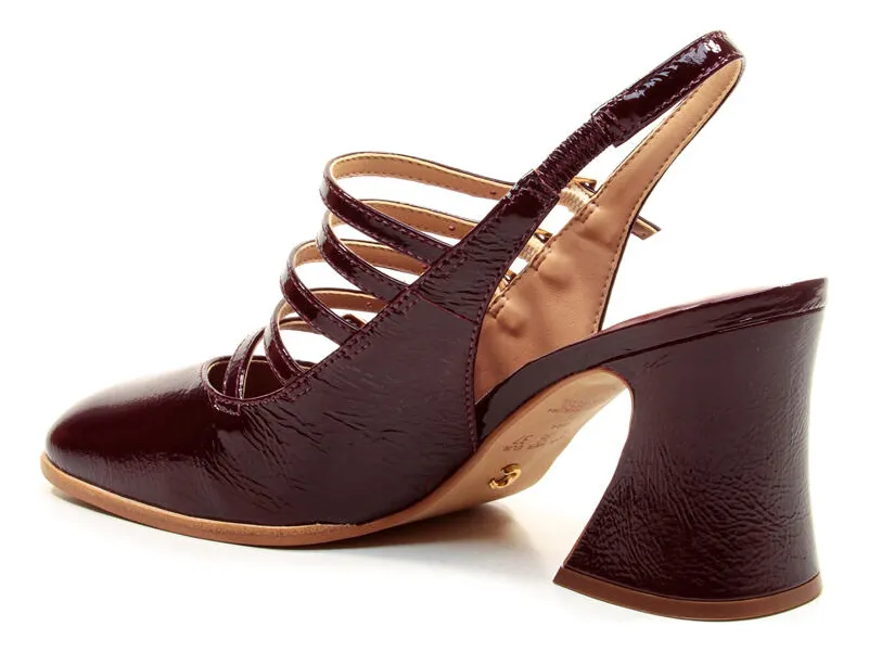 Slingback Couro Bordô Salto Médio