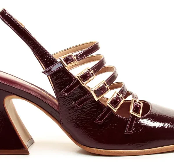 Slingback Couro Bordô Salto Médio