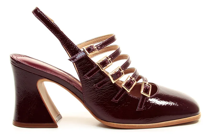 Slingback Couro Bordô Salto Médio