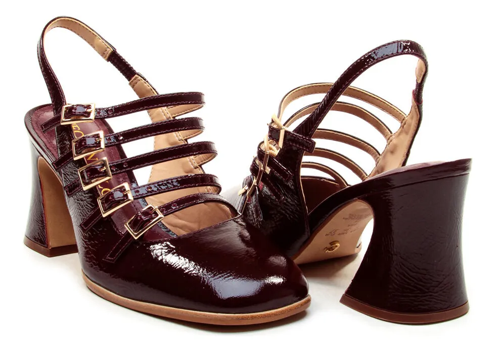 Slingback Couro Bordô Salto Médio