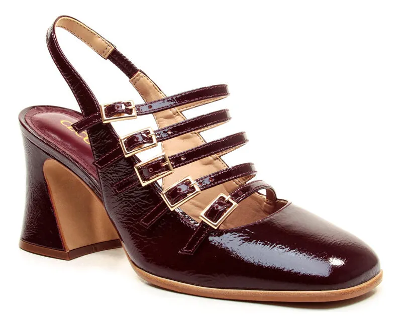 Slingback Couro Bordô Salto Médio