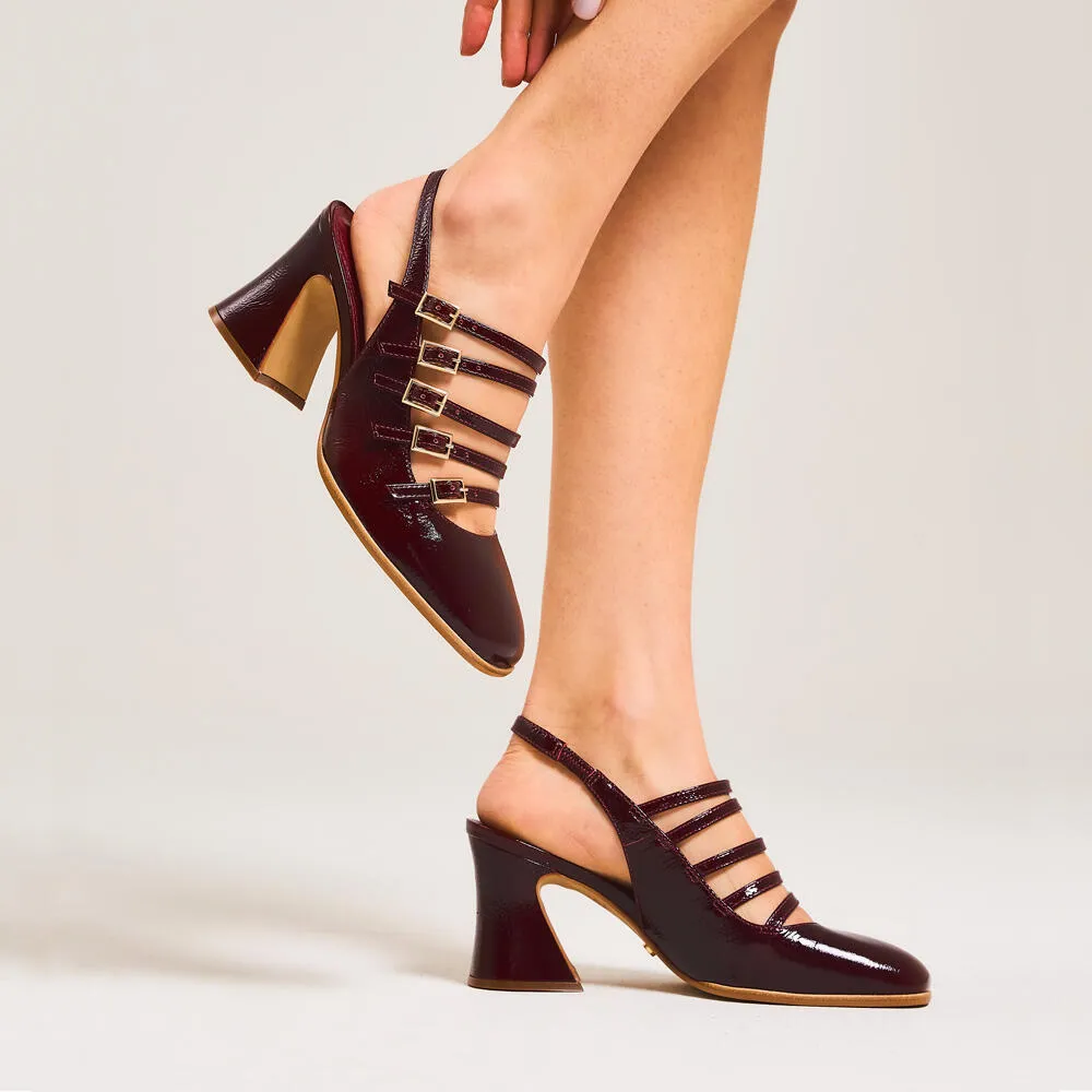 Slingback Couro Bordô Salto Médio
