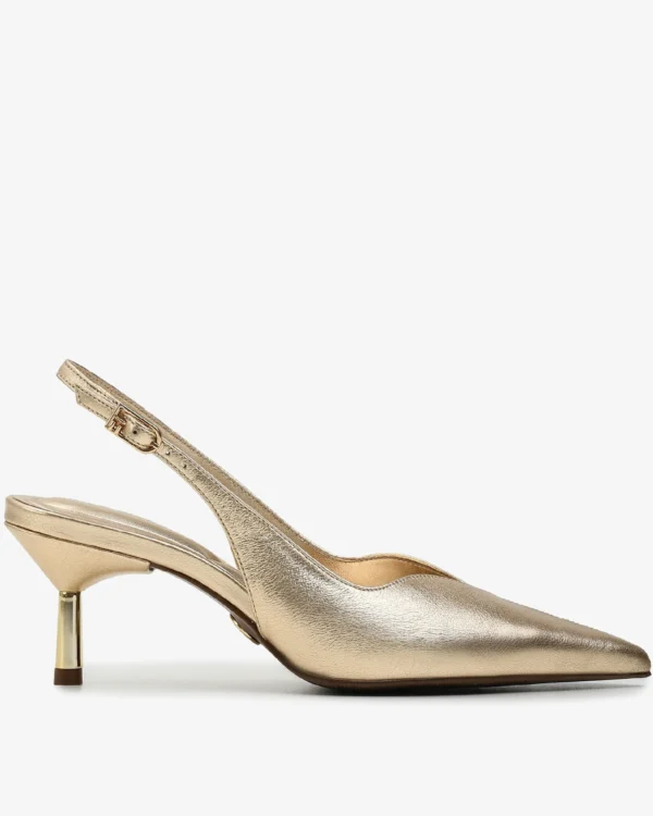 Slingback Metal Ouro Champagne Couro